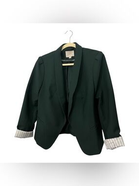 Ann Taylor Loft dark green blazer with striped contrast lining